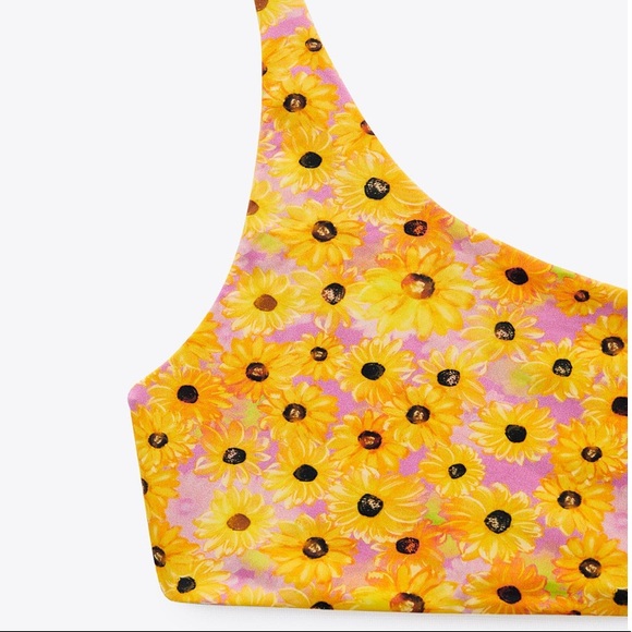 NWT Zara cropped one shoulder retro sunflower print top - Picture 4 of 8